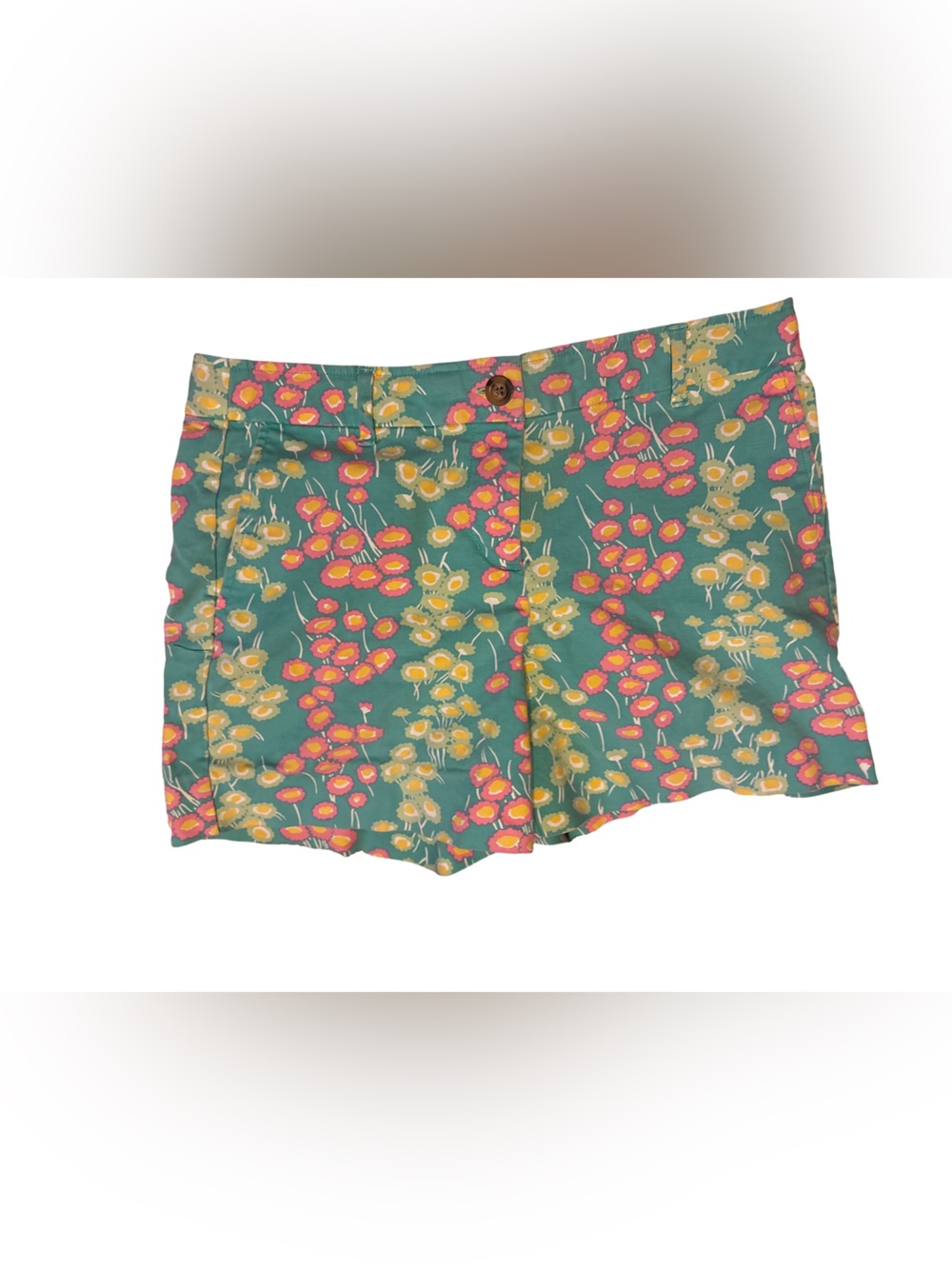 Boden Teal Floral Print Shorts with Pink and Yellow Accents